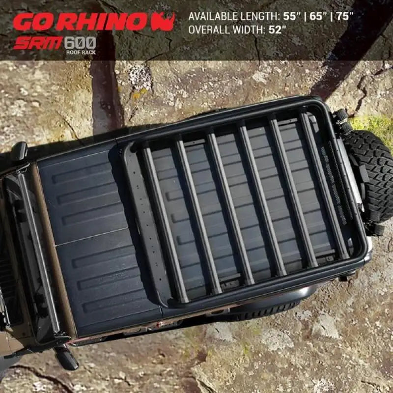 Go Rhino Universal 65in SRM 600 Basket Style Roof Rack with Solar Panel - Textured black