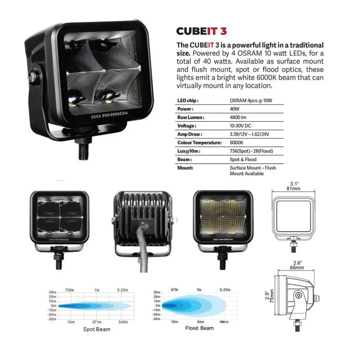 Rhino Xplor Blackout Series Cube LED Flood Lights - Wide Range of Light and Brightness