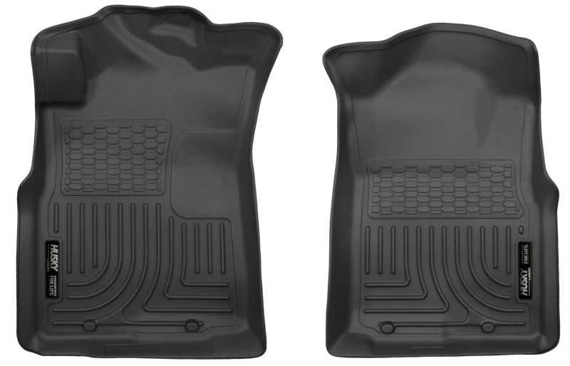 Weathertech floor mats for toyota tacoma crew/extended/standard cab displayed in husky liners weatherbeater front black floor liners