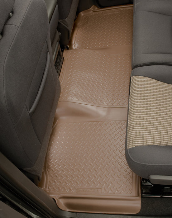 Husky liners classic style 2nd row black floor liner for jeep wrangler with brown floor mat