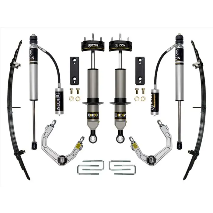 Front and rear suspensions for Toyota Camaro in ICON 05-22 Toyota Tacoma 0-2in Stage 3 Exp Suspension System Billet