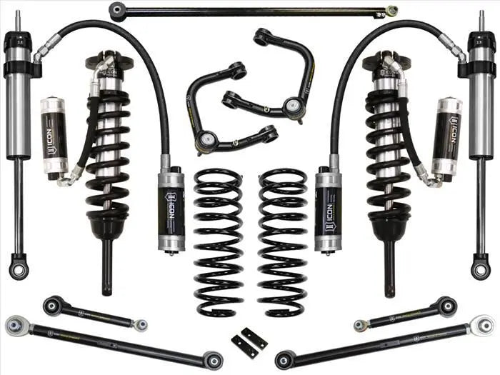 Icon 10+ lexus gx460 0-3.5in stage 7 suspension system with tubular uca showcasing front and rear suspensions and control arms