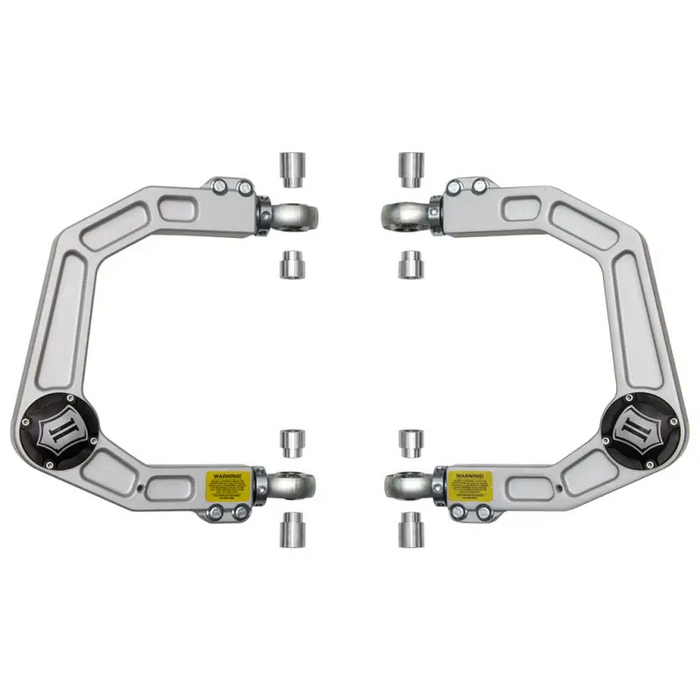 Front and rear sway arms for BMW E-type displayed in ICON 2005+ Toyota Tacoma Billet Upper Control Arm Delta Joint Kit.