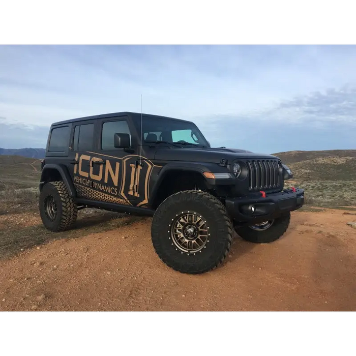 Custom painted jeep decal on a Jeep Wrangler JL, showcased in ICON 2.5in Stage 3 Suspension System.