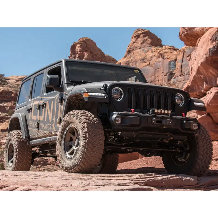 ICON 2018+ Jeep Wrangler JL 2.5in Stage 2 Suspension System installation instructions on rocky road.