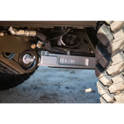 ICON 2021+ Ford Bronco Billet Rear Lower Link Kit showcasing close up of front suspension on jeep