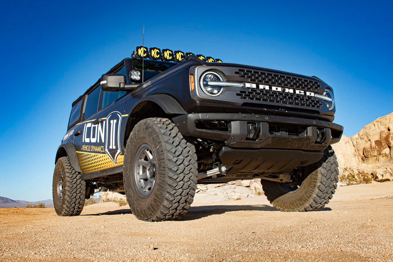 Icon 2021+ ford bronco hoss 2.0 front exp coilover 2.5in parked desert