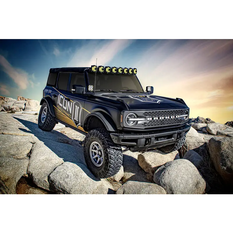 Black Ford Bronco with Yellow Light - ICON Front Coilover Kit