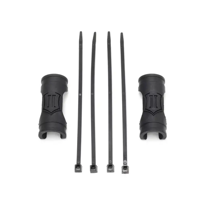 ICON -4 to -10 Hose Shield Kit for Jeep Wrangler and Ford Bronco drone shown from front and rear