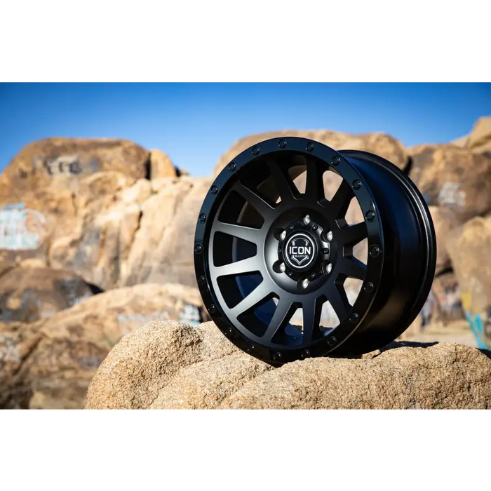 ICON Compression 18x9 6x5.5 Double Black Wheel on Rock