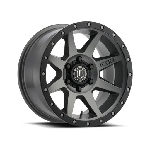 ICON Rebound 18x9 Titanium Wheel - Black and gray wheel with black spoke on white background