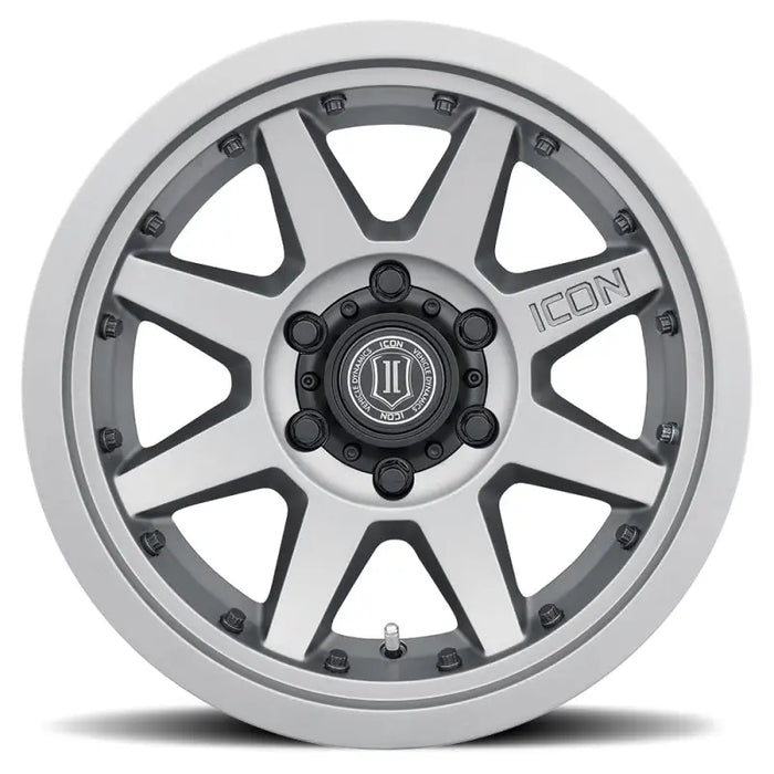 ICON Rebound Pro 17x8.5 5x5 Titanium Wheel - Front view of white truck’s wheel