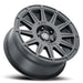 Satin black plastic wheel of ICON Ricochet 17x8 5x4.5 38mm Offset.