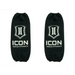 Black ICON knee pads featured in ICON Short 2.5 Series Shock Coil Wrap with logo pair.