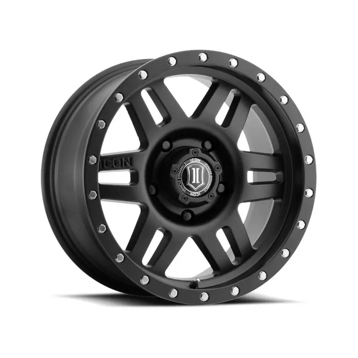 Icon Six Speed 17x8.5 satin black wheel with rivets