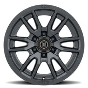 Black wheel cover for ICON Vector 6 with 106.1mm bore and satin finish