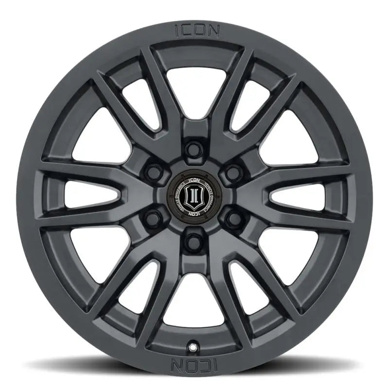 Black wheel cover for ICON Vector 6 with 106.1mm bore and satin finish