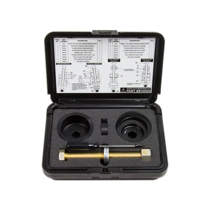 Black and gold tone toners in black case for ICON On Vehicle Uniball Replacement Tool Kit.