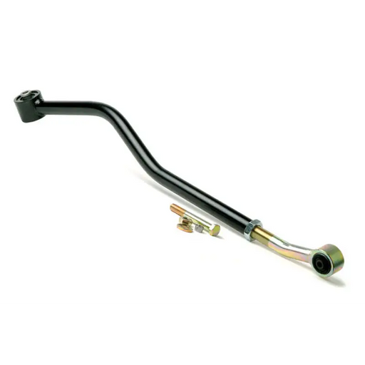 Black exhaust pipe with metal fitting on JKS Manufacturing Jeep Wrangler TJ/LJ Adjustable Track Bar 1-3.5in Lift - Front.