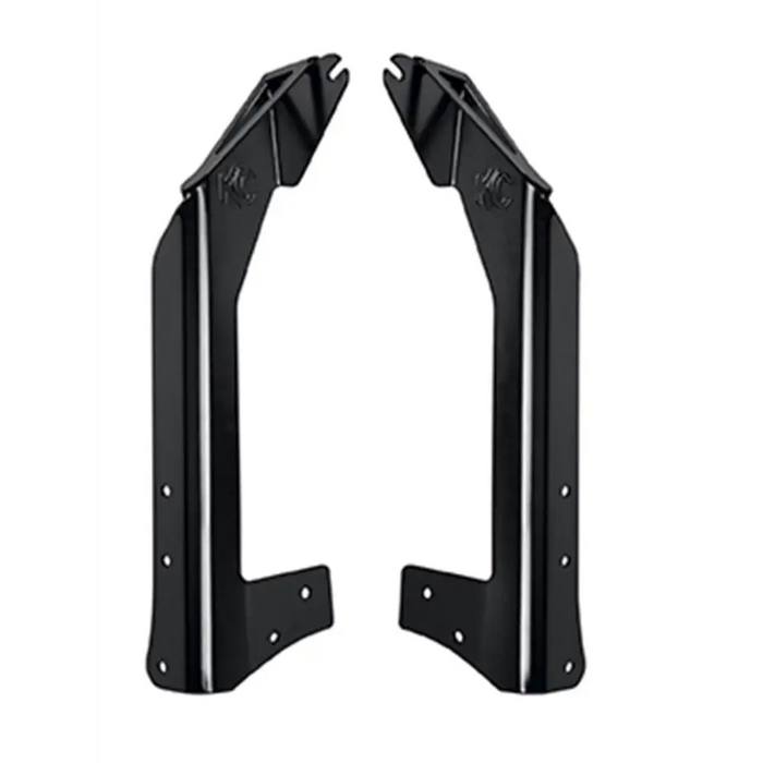 Black aluminum front fenders for Yamaha R1 displayed in KC HiLiTES Overhead Mount Bracket Set for Gravity LED Pro6/C-Series LED Lights.