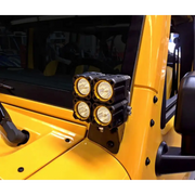 KC HiLiTES Jeep JK A-Pillar Windshield Light Mount Bracket Set: Yellow Jeep with Two Lights