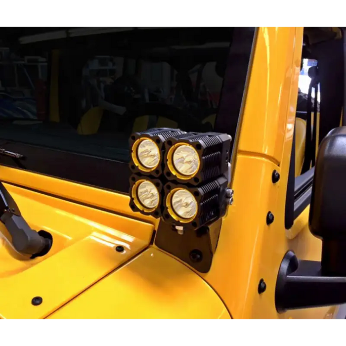 KC HiLiTES Jeep JK A-Pillar Windshield Light Mount Bracket Set: Yellow Jeep with Two Lights