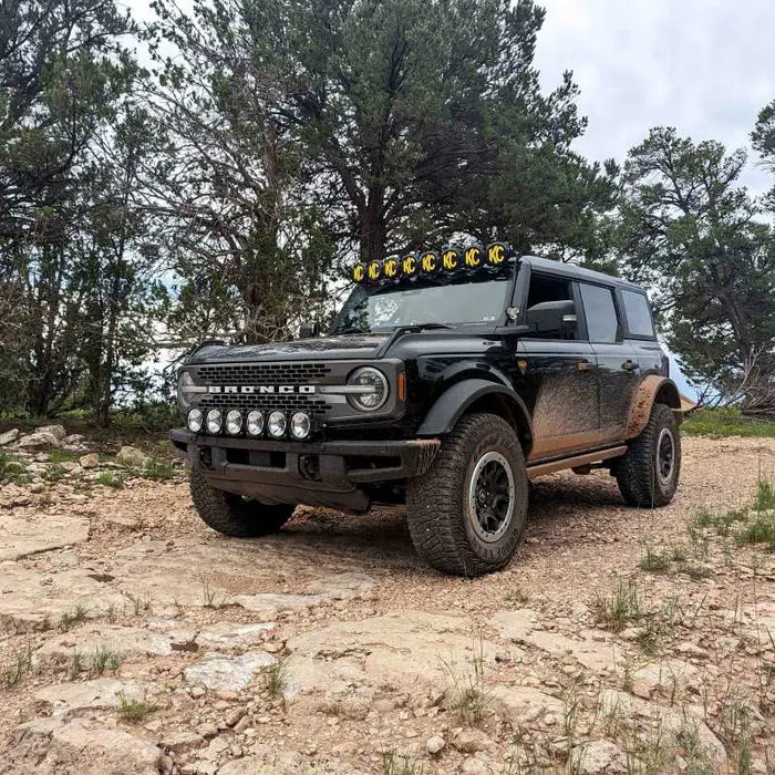 Black Jeep with Yellow Light on Top - KC HiLiTES Ford Bronco 39in Gravity LED Pro6 Light Bar Kit