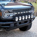 Black Jeep with front-end LED Pro6 light on from KC HiLiTES Ford Bronco 39in. Gravity LED Pro6 Light Bar Kit.