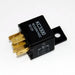 Black and gold 5-pole 12V relay connector on white background