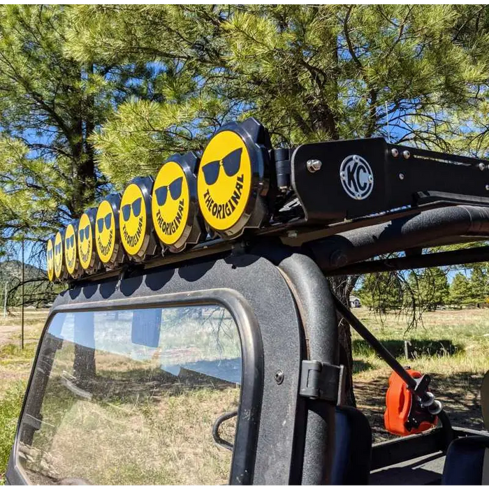 Yellow skull light cover for Gravity Pro6 LED Lights - KC HiLiTES Smiley Face Yellow/Black Logo