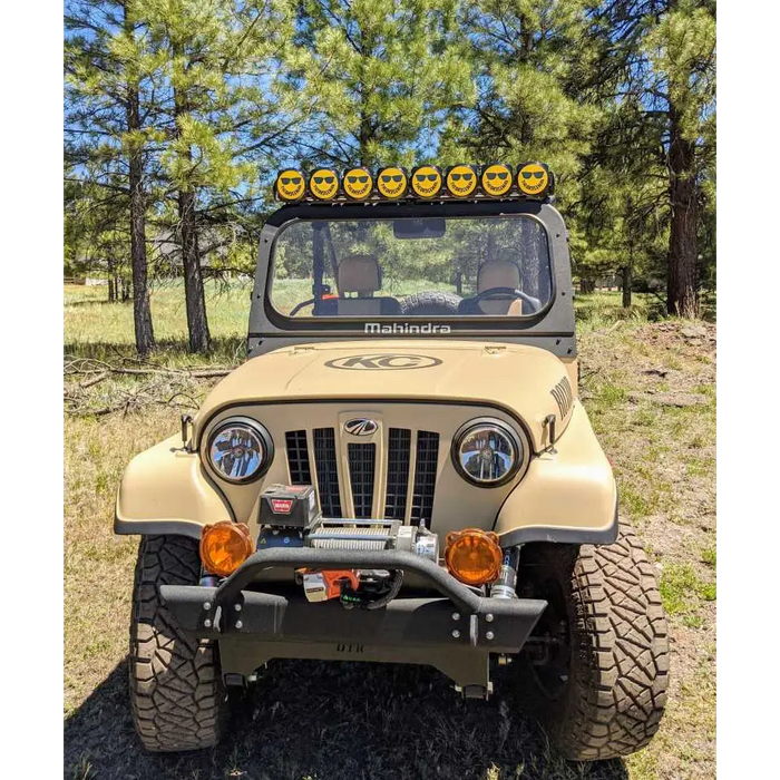 Tan Jeep with KC HiLiTES 6in. Gravity Pro6 Light Cover for 50th Anniversary - Yellow/Black Smiley Face Logo