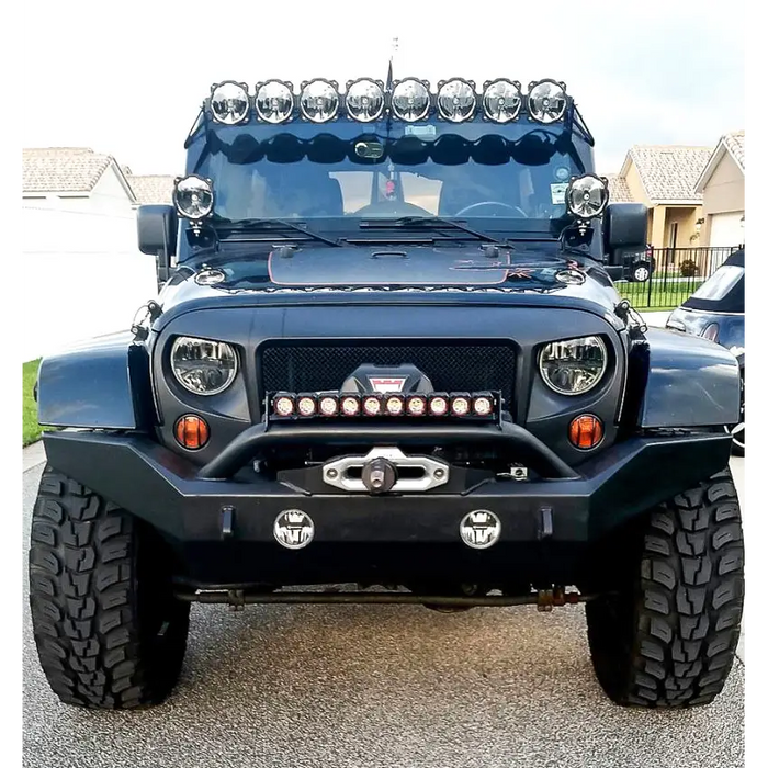 Black Jeep with Light Bar - KC HiLiTES Pro6 Single Gravity LED Driving Beam