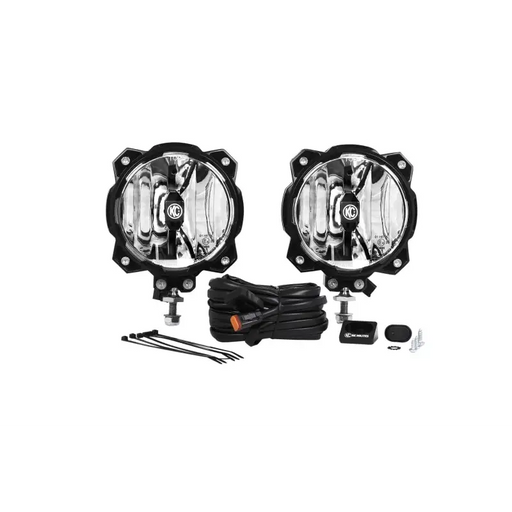 Pair of KC HiLiTES Pro6 Gravity LED fog lights with wiring for Jeep, ball mount system.