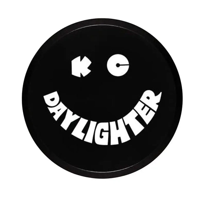 Black button with ’happy’ in white on KC HiLiTES 6in. Round Hard Cover for Daylighter/SlimLite/Pro-Sport - plastic