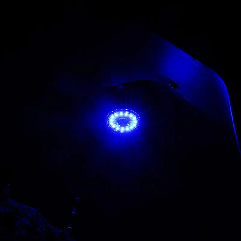 Blue LED light shining in the dark - KC HiLiTES Cyclone V2 replacement lens