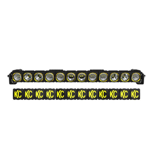 Black and yellow bracelets displayed in KC HiLiTES FLEX ERA LED 30in. Light Bar - Master Kit.