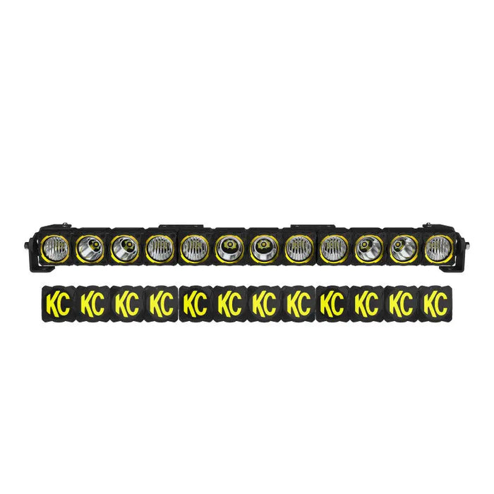 Black and yellow bracelets displayed in KC HiLiTES FLEX ERA LED 30in. Light Bar - Master Kit.