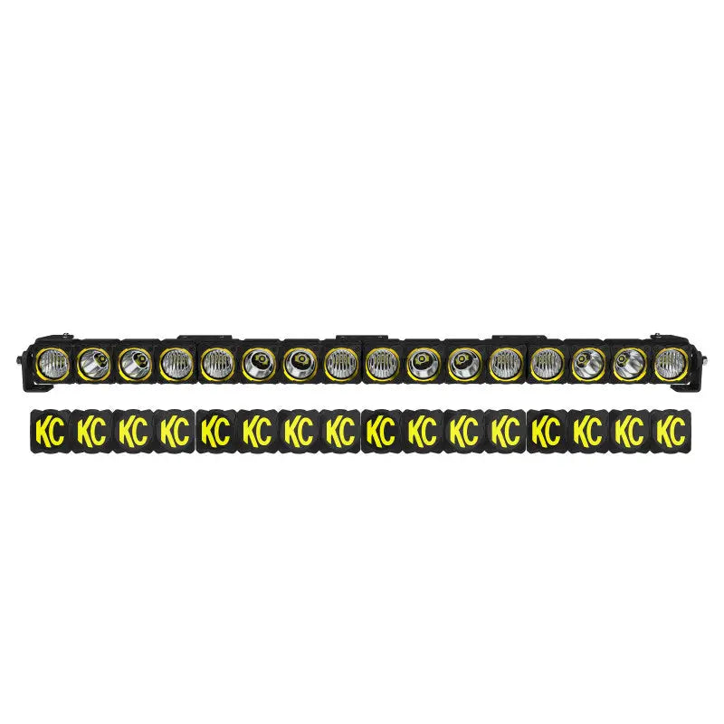 Black and yellow ribbon with white and yellow logo on KC HiLiTES FLEX ERA LED 40in. Light Bar - Master Kit