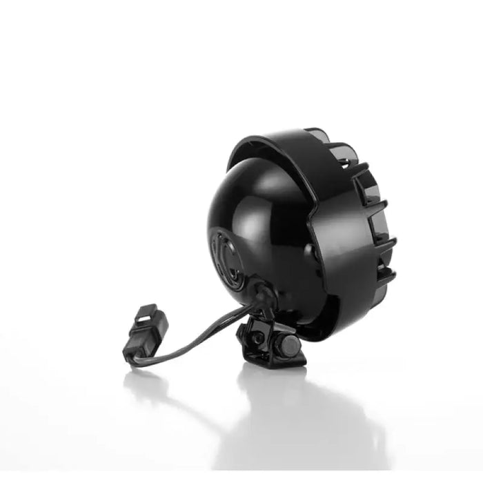 Black headphone with attached microphone displayed in KC HiLiTES Rally 400 4in. Round halogen light - Spread Beam