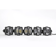 KC HiLiTES Universal 32in. Pro6 Gravity LED 5-Light 100w Combo Beam Light Bar (No Mount) with headlights on white background