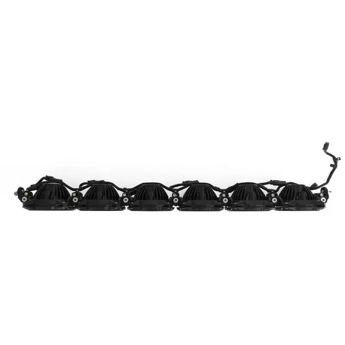 Black and white photo of a long metal chain on KC HiLiTES Universal 39in. Pro6 Gravity LED light bar.