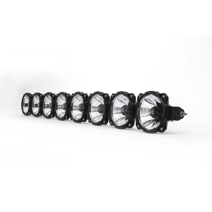 KC HiLiTES Universal Pro6 Gravity LED Light Bar with 8 Black and White LEDs on White Background