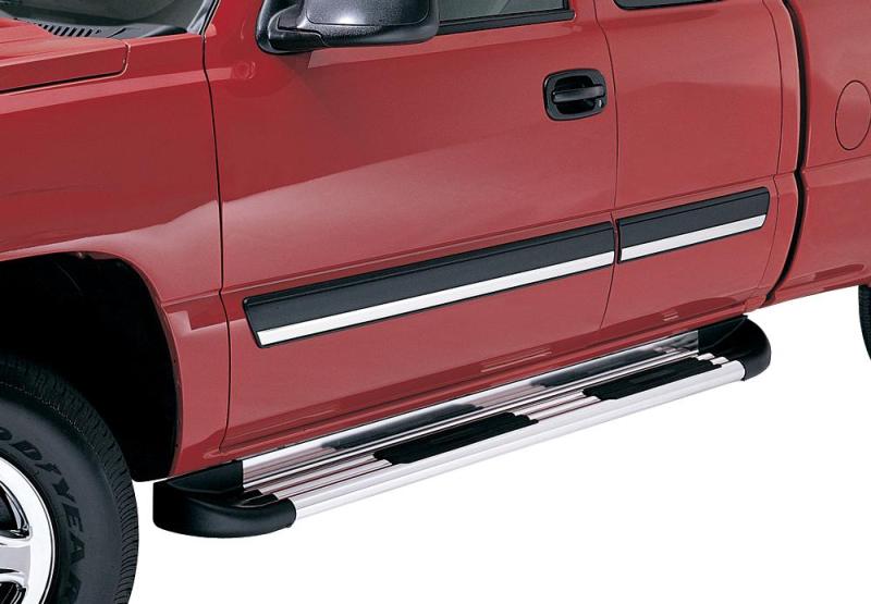Red truck with black side step bars - lund trailrunner multi-fit running boards for standard cab pickup