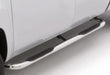 White toyota tacoma access cab truck with black side step bars - lund 3in. Round bent stainless steel nerf bars