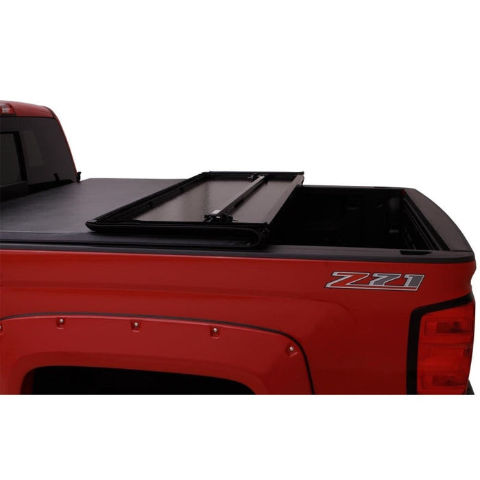 Lund hard fold tonneau cover with tool tray for toyota tacoma bed