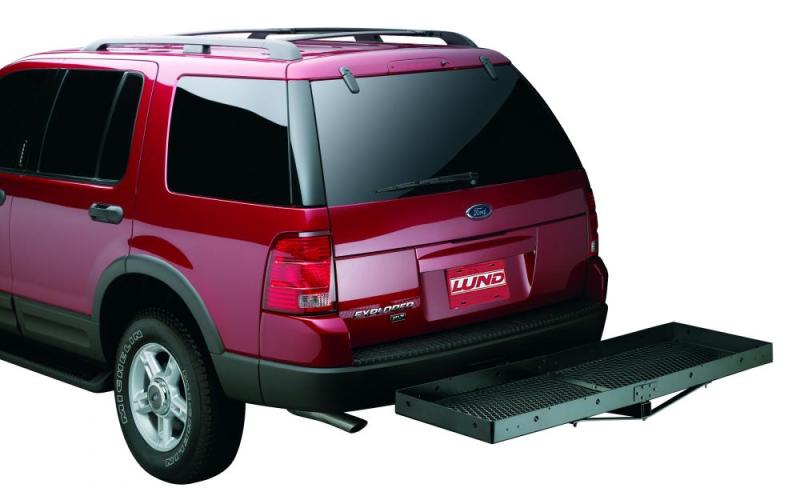 Red suv with ramp attached, lund universal 20in x 60in basic cargo carrier for 2in hitches - black