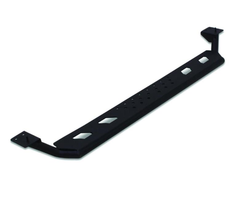 Black plastic bracket for rock rails on a white background