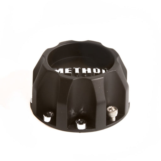 Method cap t082 106mm/132mm short screw on black plastic bowl with metal lid