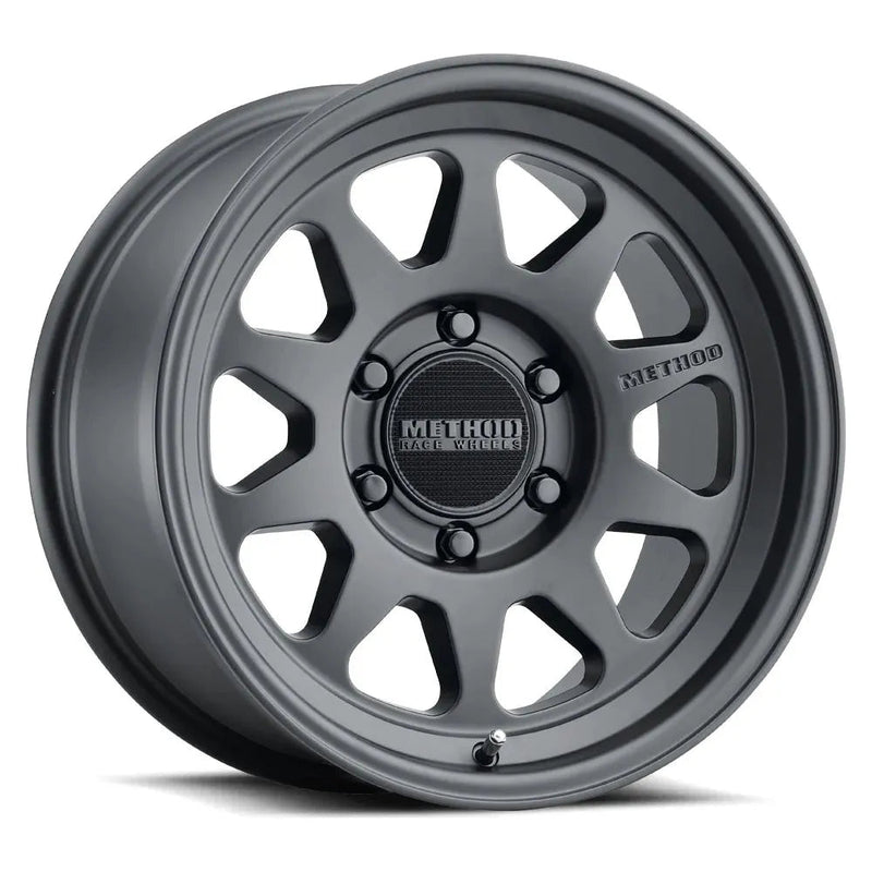 Method mr316 17x8 25mm offset matte black wheel showing wheel