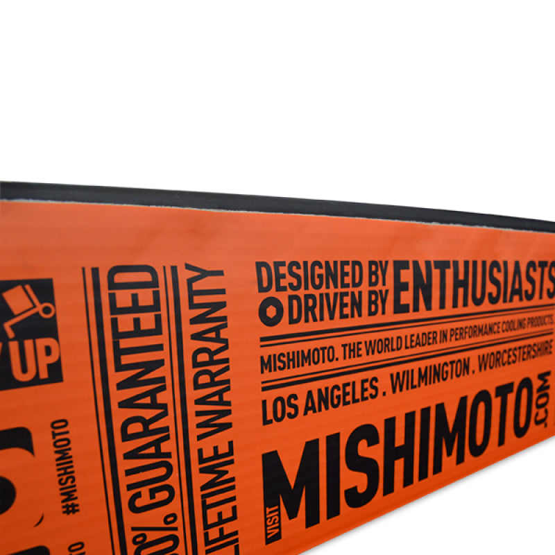 Mishimoto mitsubishi lancer evo iv-vi manual aluminum radiator - large orange sign with black lettering